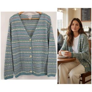 The Tog Shop Spring Green Multi-Stripe V-Neck Button Cardigan Sweater Women's XL